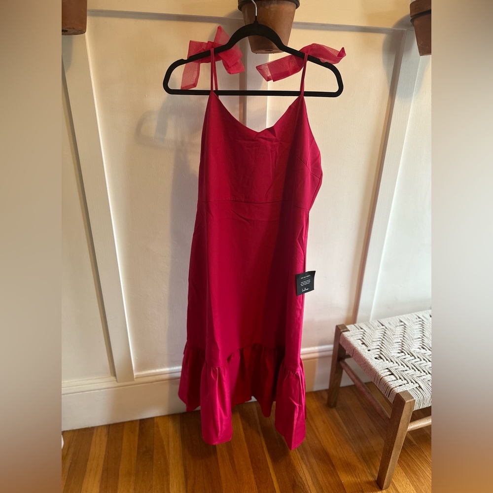 Lulus Gift Hot Pink Bow Strap Midi Dress